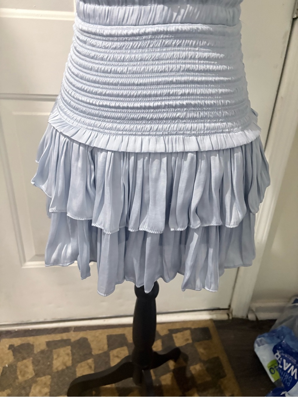 Smocked Waist Light Blue Tiered Ruffle Mini Skirt